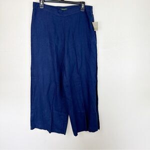 For Cynthia Blue Navy Crop Linen Pants High Waisted Lagenlook Artsy Medium